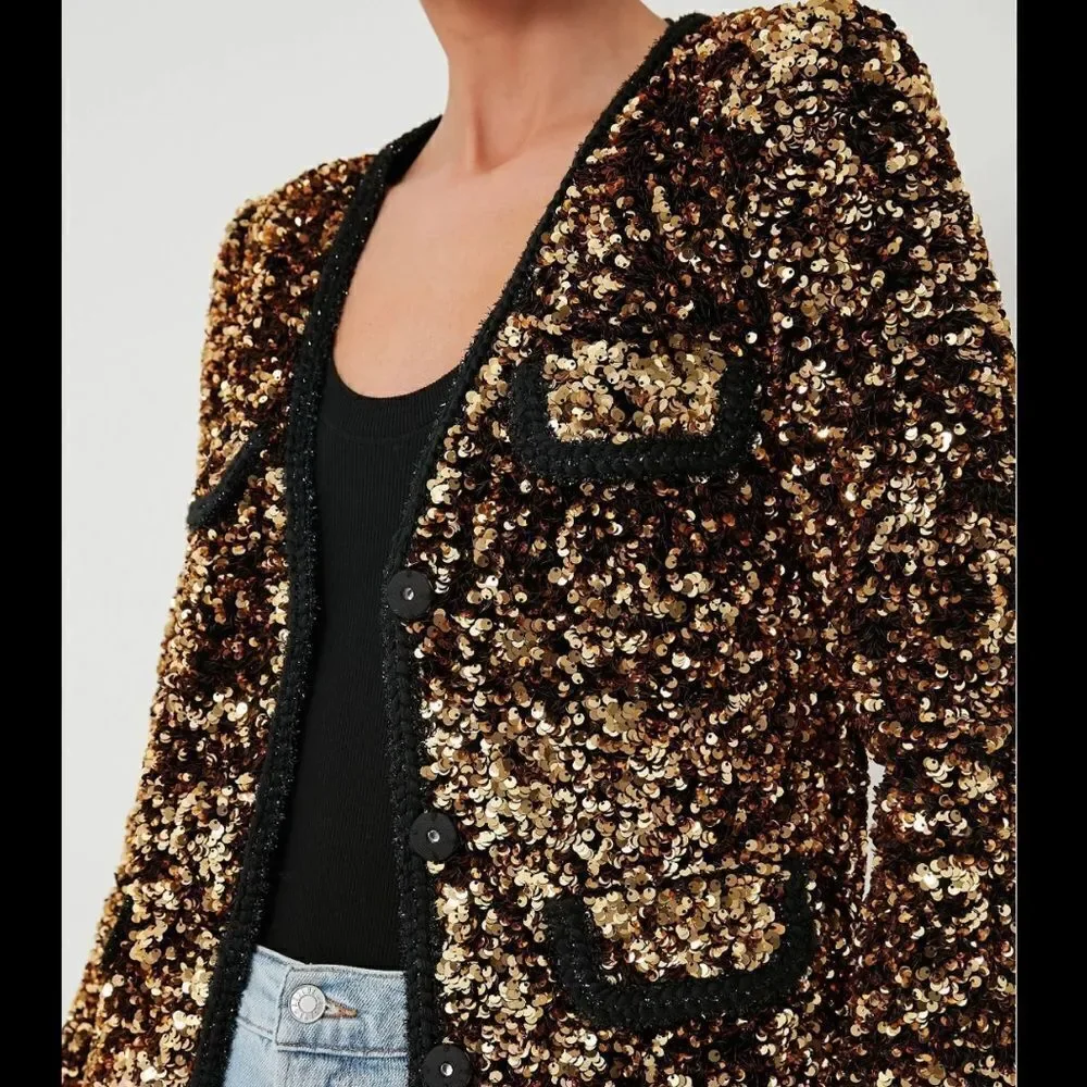 Self-Portrait Gold Sequined Jacket Blazer Size 2